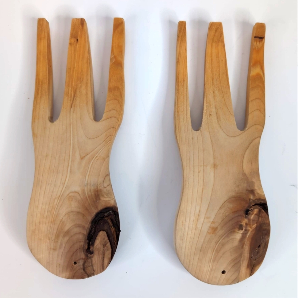 Folkulture Salad Hands or Set of 2 Olive Wood Salad Servers Boho Salad Tongs